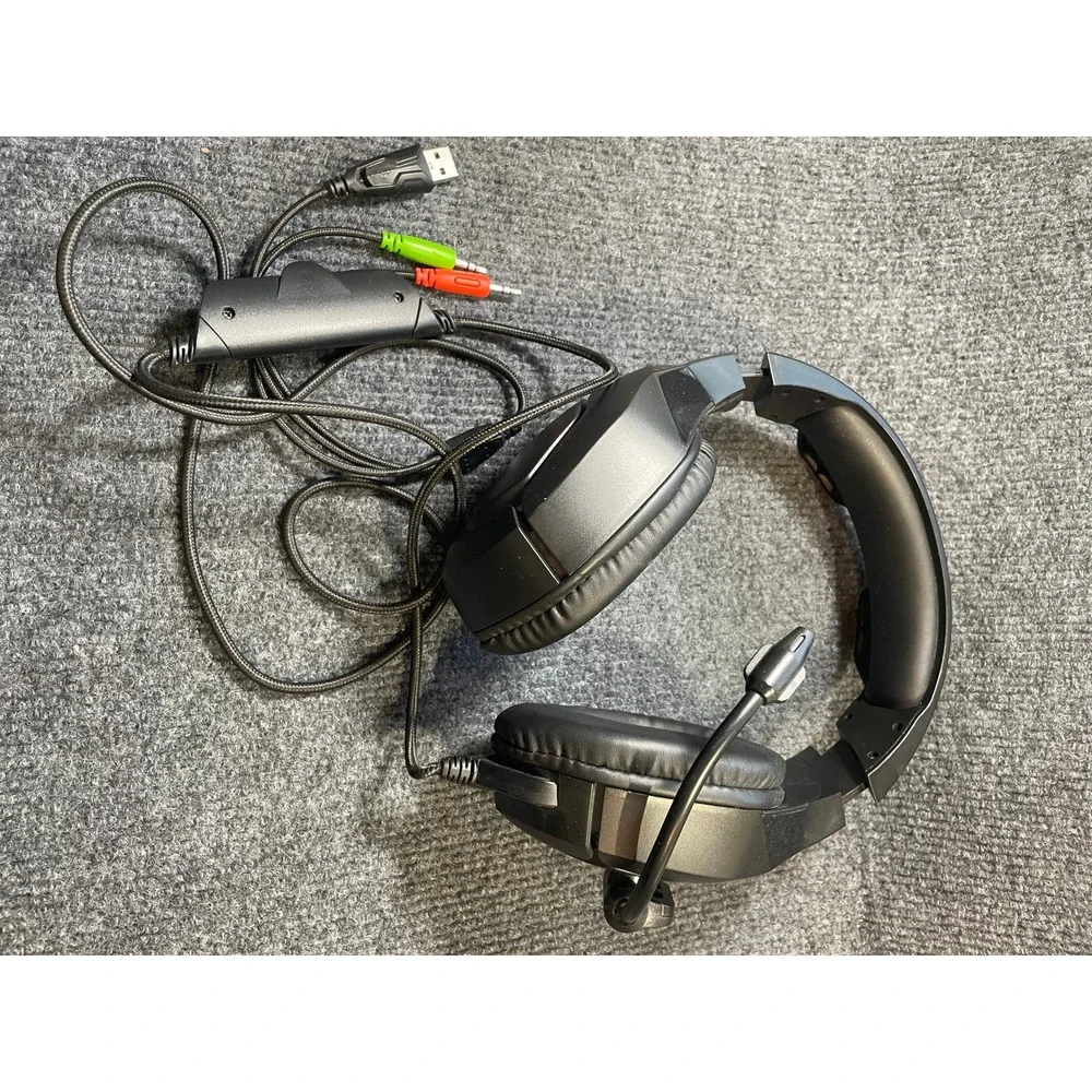 Wired Gaming Headset with Microphone LED Light USB 3.5mm Jack Black ZE091620